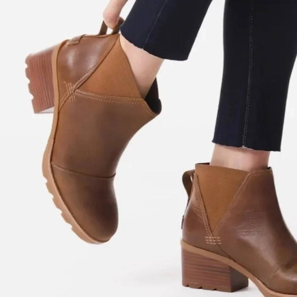 Sorel Women's Size 8 Cate Chelsea Bootie Waterproof Leather Brown Rain Boot - Picture 3 of 10